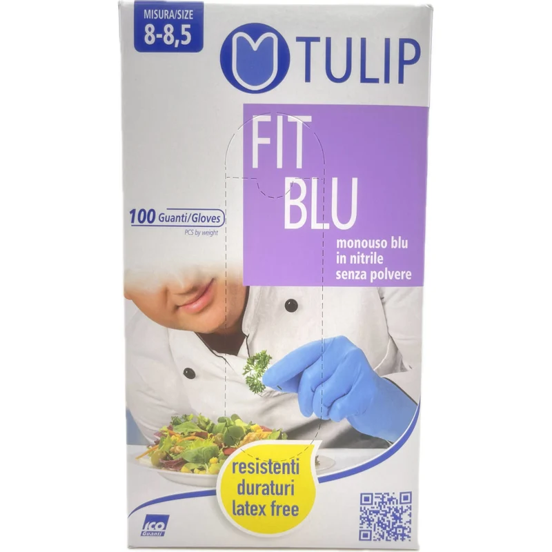 Tulip 100 Guanti Monouso In Nitrile Blu Non Talcati - Taglia L Grande