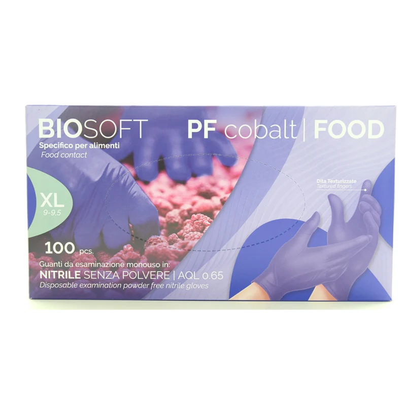 GLOVELY BIOSOFT FOOD 100 GUANTI IN NITRILE PER INDUSTRIA ALIMENTARE NON STERILI MONOUSO MISURA EXTRA LARGE 9-9,5