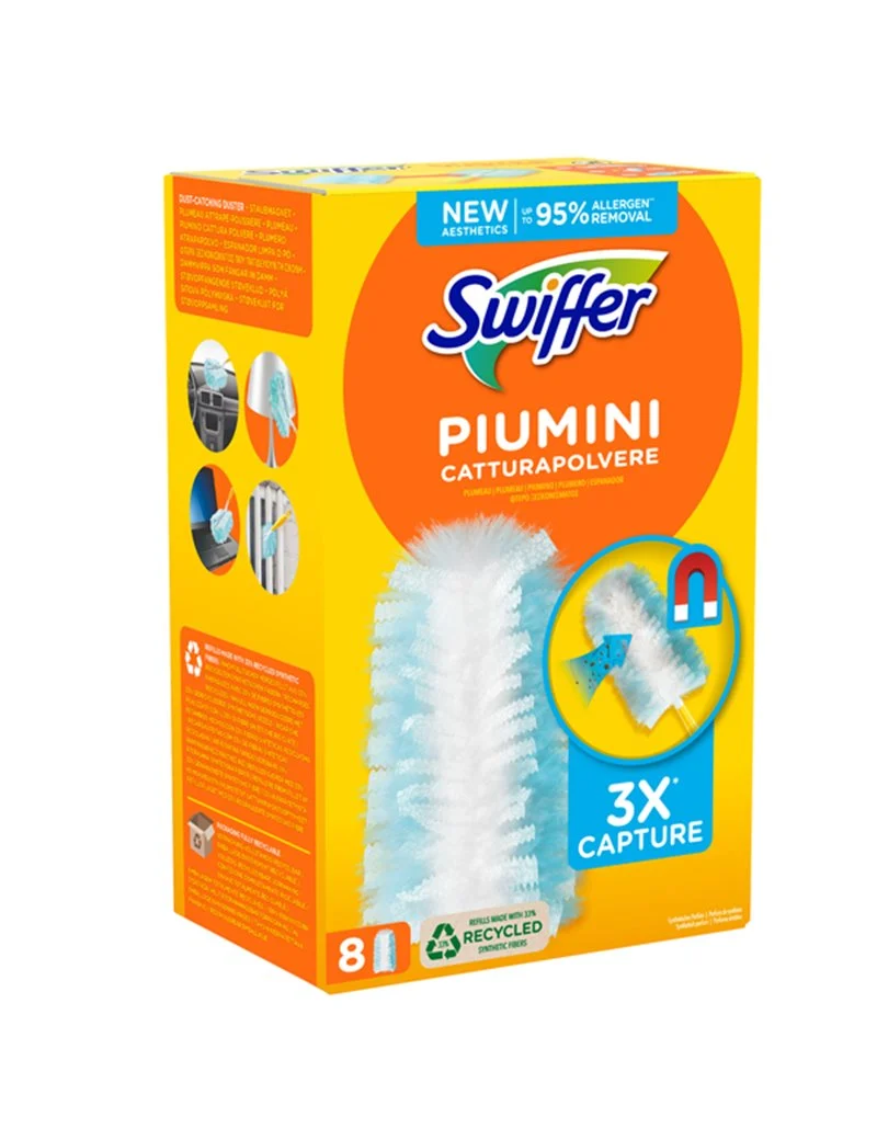 Swiffer Duster Ricarica 8 Piumini Cattura Polvere – Panni Antipolvere per Superfici, per Peli di Animali e Allergeni