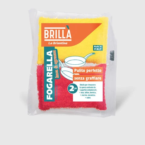 Brilla Spugna Fogarella Antigraffio 2 Pezzi – Strato in Riccioli di Teflon – Ideale per Antiaderente, Marmo e Vetro – Made in Italy