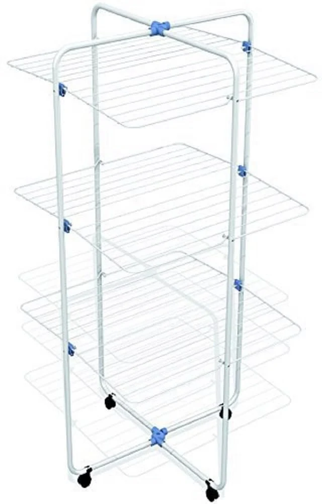 Gimi Vip 3 Stendibiancheria da Pavimento, Stendino a Torre, Verticale, 3 Ripiani, Spazio di Stenditura 30 m, con Ruote, Acciaio, 71 x 71 x 131 cm