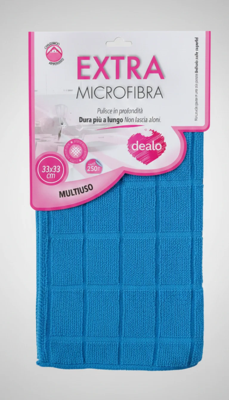Dealo Panno Microfibra Extra Multiuso 33x33 cm | Pulizia Profonda Senza Aloni né Pelucchi | Per Vetri Legno Metallo e Plastica | Dealo Originale