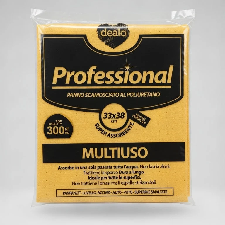 Dealo Panno Professional Multiuso 33x38 cm – Microfibra High-Tech Super Assorbente – Giallo – Ideale per Superfici Lucide, Acciaio e Vetri
