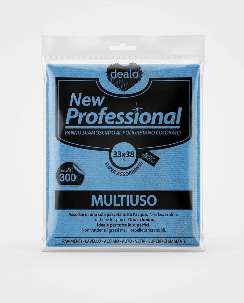 Dealo Panno Scamosciato New Professional 33x38 cm – Formula al Poliuretano Super Assorbente – Anti-Grasso per Vetri, Auto e Acciaio