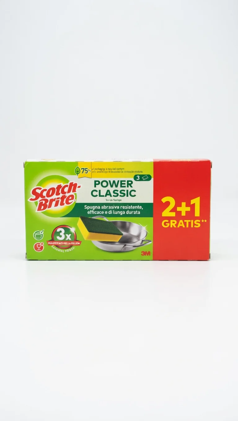 Scotch-Brite Spugna Abrasiva Classic 2+1 Gratis – Massima Forza Pulente per Pentole e Griglie – Fibra Verde Ultra-Resistente 3M