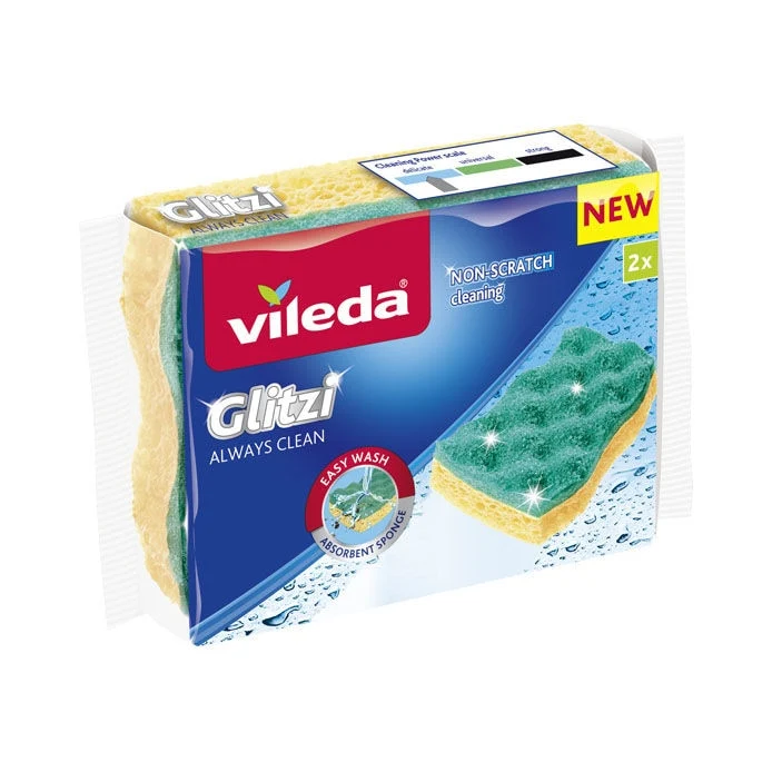 Vileda Glitzi Always Clean Spugna Abrasiva Antigraffio – Alta Assorbenza, Delicata su Superfici e Antiaderenti