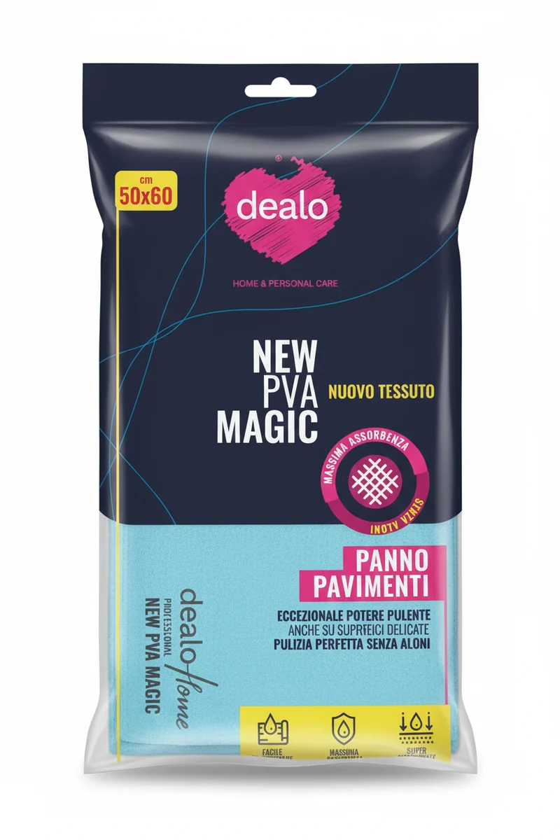 DEALO Panno Pavimenti PVA New Magic 50x60 cm – Tecnologia Professionale Ultra-Assorbente – Zero Aloni per Marmo e Parquet