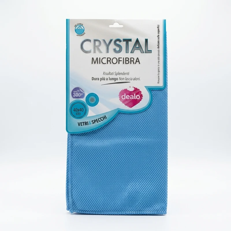 DEALO Panno Microfibra Crystal 40x40 cm | Speciale Vetri Specchi e Cristalli | Azione Anti-Aloni e Asciugatura Rapida | Pulizia Senza Detergenti