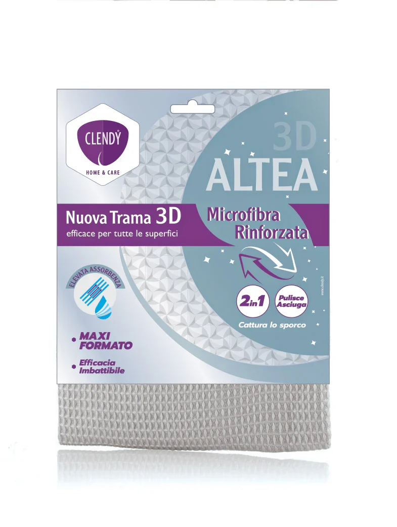 Clendy Panno Microfibra 3D Altea 36x38 cm – Trama Tridimensionale Rinforzata – Super Assorbente e Anti-Aloni – Grigio Elegante