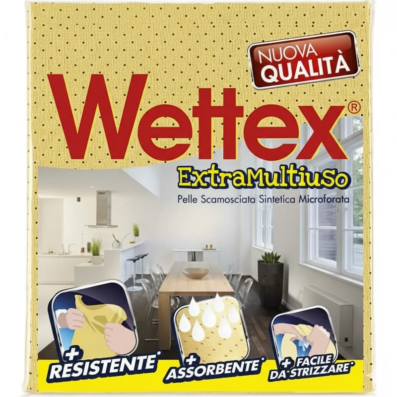 Wettex Extra Panno Multiuso in PVA Microforato | Pelle Sintetica Scamosciata Ultra Assorbente | Per Vetri, Specchi e Acciaio | Asciugatura Rapida Senza Aloni