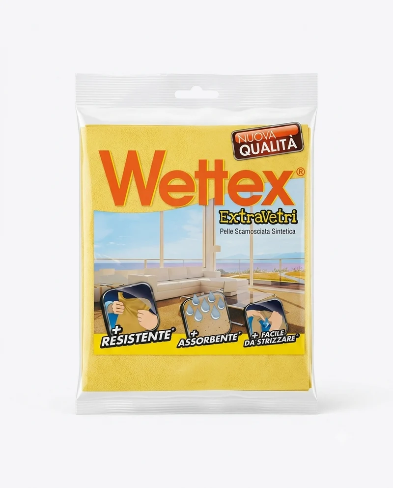 Wettex Extra Vetri Panno Scamosciato Sintetico PVA – Pulizia Professionale Anti-Aloni per Auto, Specchi e Acciaio Inox