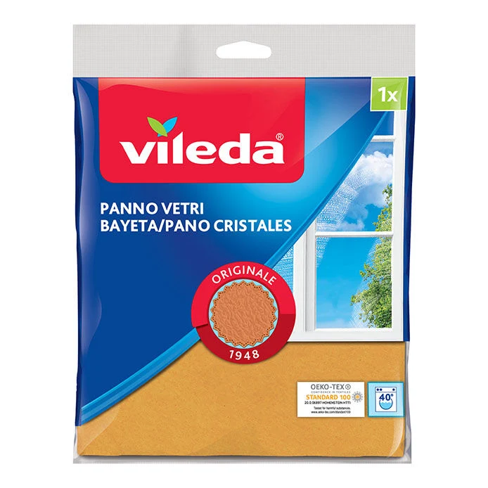 Vileda Panno Vetri in Microfibra 40x36cm | Rivestimento Microporoso Anti-Alone | Ideale per Specchi, Cristalli e Inox | Efficace Solo con Acqua | Lavabile e Resistente