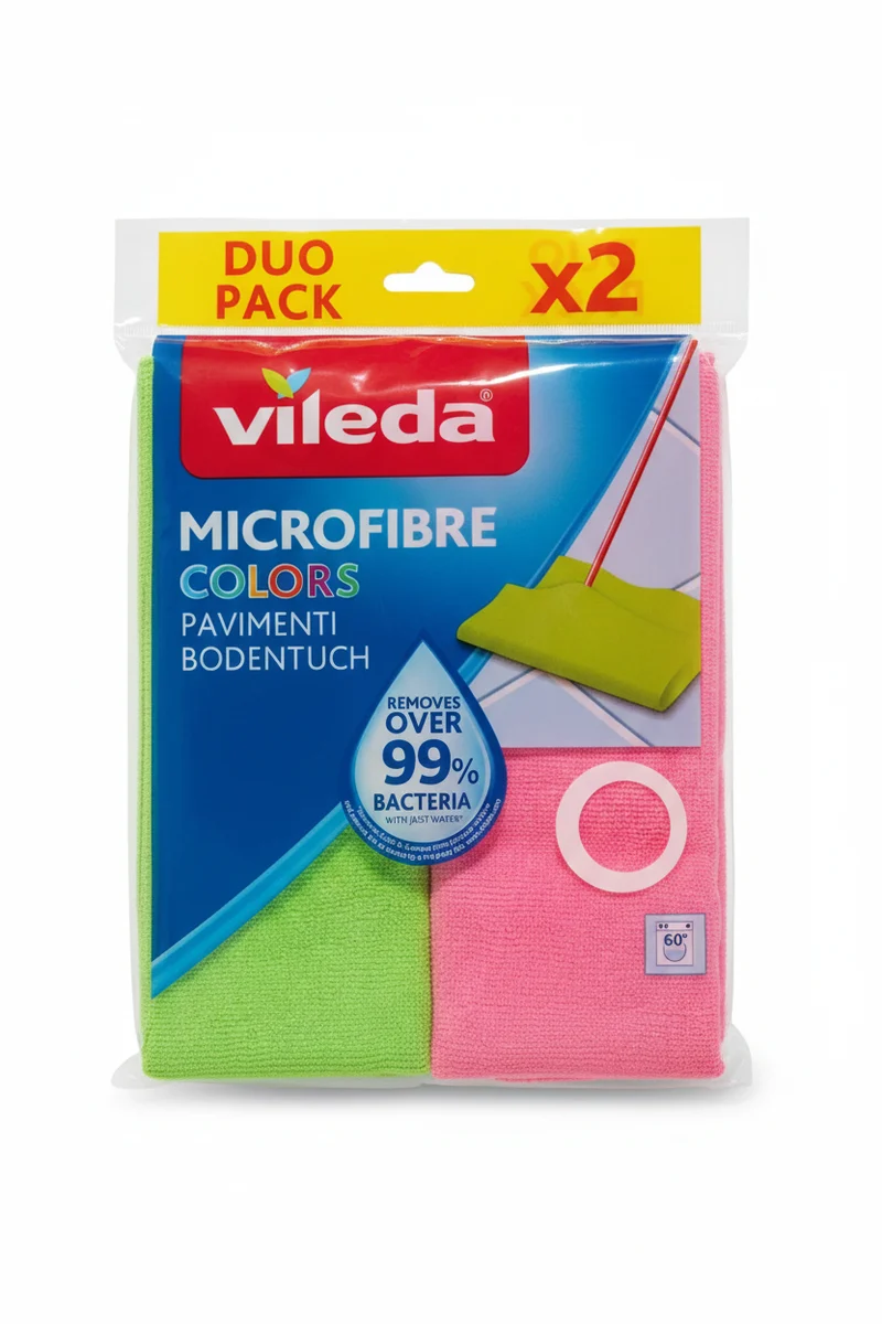 Vileda Panni Pavimenti Microfibra Colors 2 Pezzi 40x50 cm – Sistema Igiene Color Coding – Microfibra Alta Efficacia Multisuperficie