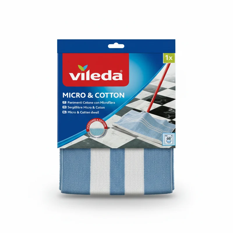 Vileda Panno Pavimenti Micro-Cotton – Tecnologia Bimaterica Cotone e Microfibra – Super Assorbente e Anti-Aloni – Per Gres e Marmo