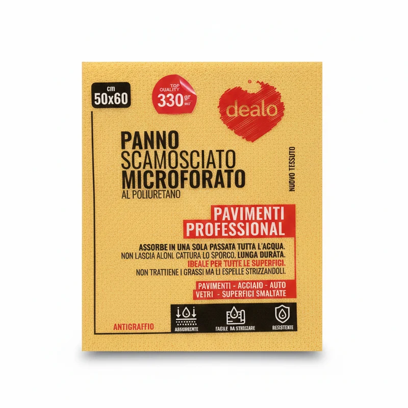 Dealo Professional Panno Scamosciato in Pelle Sintetica Microforata 50x60 cm – Ultra Assorbente e Anti-Graffio – Per Vetri, Auto e Laccati