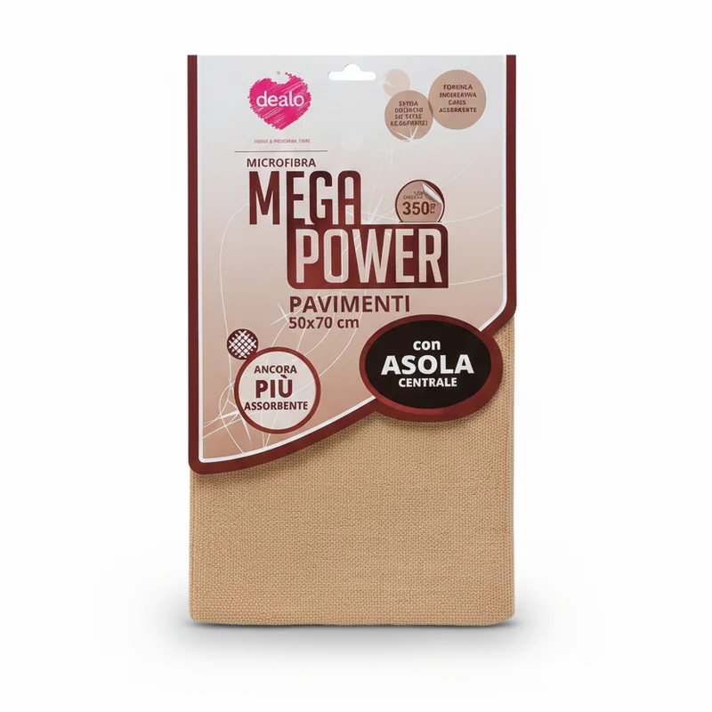 Dealo Mega Power Panno Pavimenti XL 50x70 cm – Microfibra Premium con Asola – Sistema Anti-Scivolo e Anti-Aloni – Per Marmo e Parquet