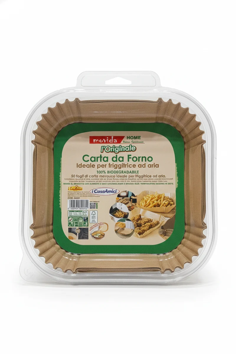 Movida Home Carta da Forno a Cestello per Friggitrice ad Aria | 16x16 cm | 50 Fogli Quadrati PFAS Free