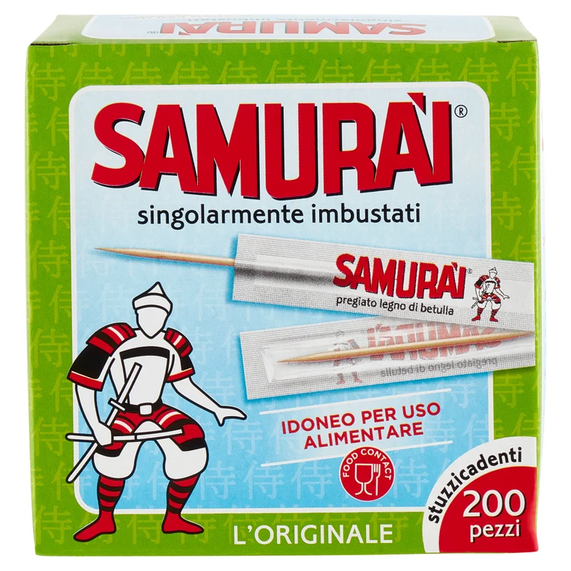 Samurai L’Originale Stuzzicadenti Sterilizzati Imbustati Singolarmente – 200pz | Igienici, Doppia Punta, Made in Italy
