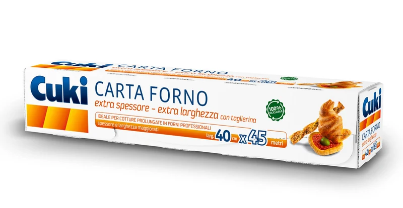 Cuki Carta Forno Rotolo 45 Metri Maxi Formato | Antiaderente e Resistente | Per Forno, Microonde e Cottura a Vapore | Alta Qualità Professionale