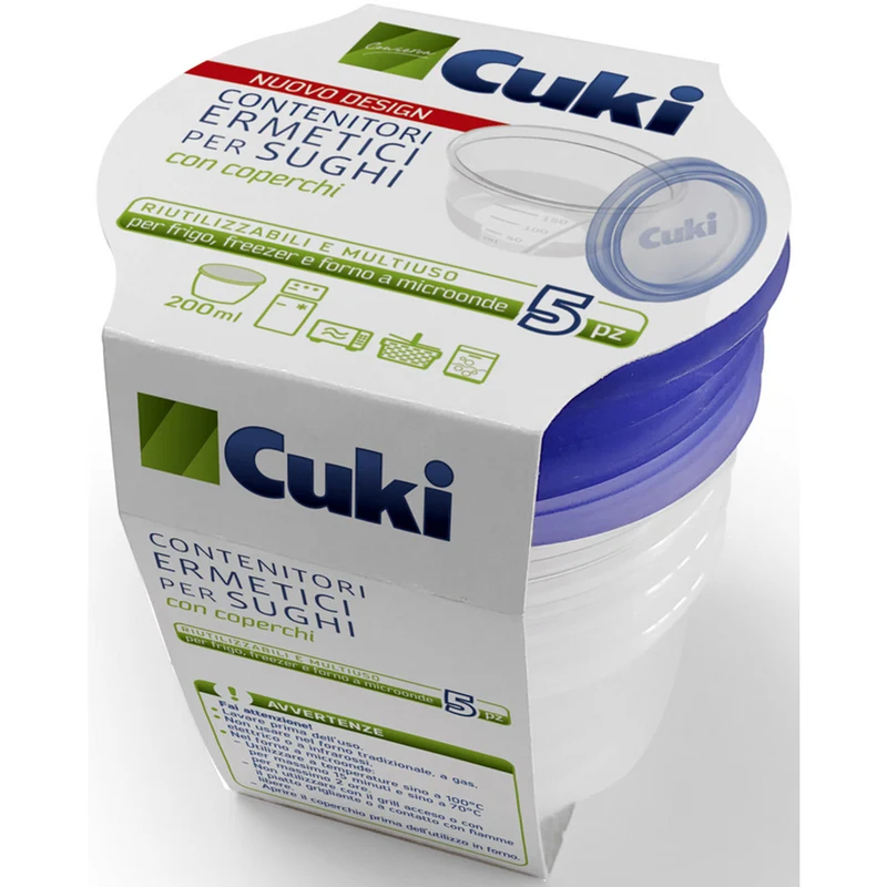 Cuki Contenitori Ermetici Sughi Con Coperchio 200ml New 5pz