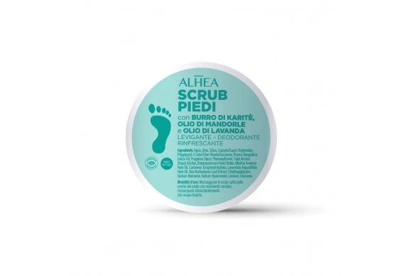Alhea Scrub piedi con burro di karitè ,olio di mandorle e olio di lavanda .