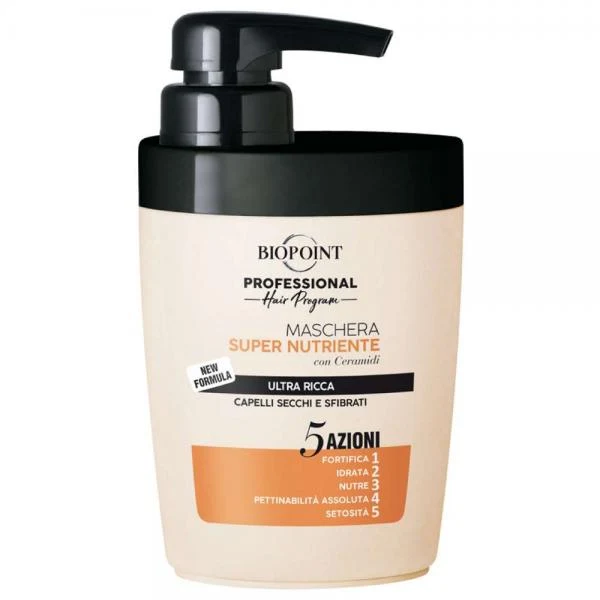 Biopoint 5 Azioni Maschera Capelli Super Nutriente Ultra Ricca Con Ceramidi per Capelli Secchi e Sfibrati 300ml