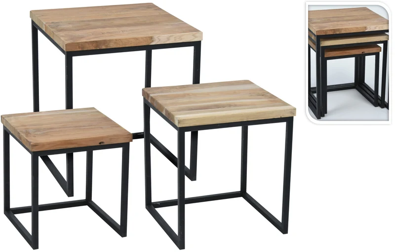 Sgabello Teak E Metallo 35x37 Cm
