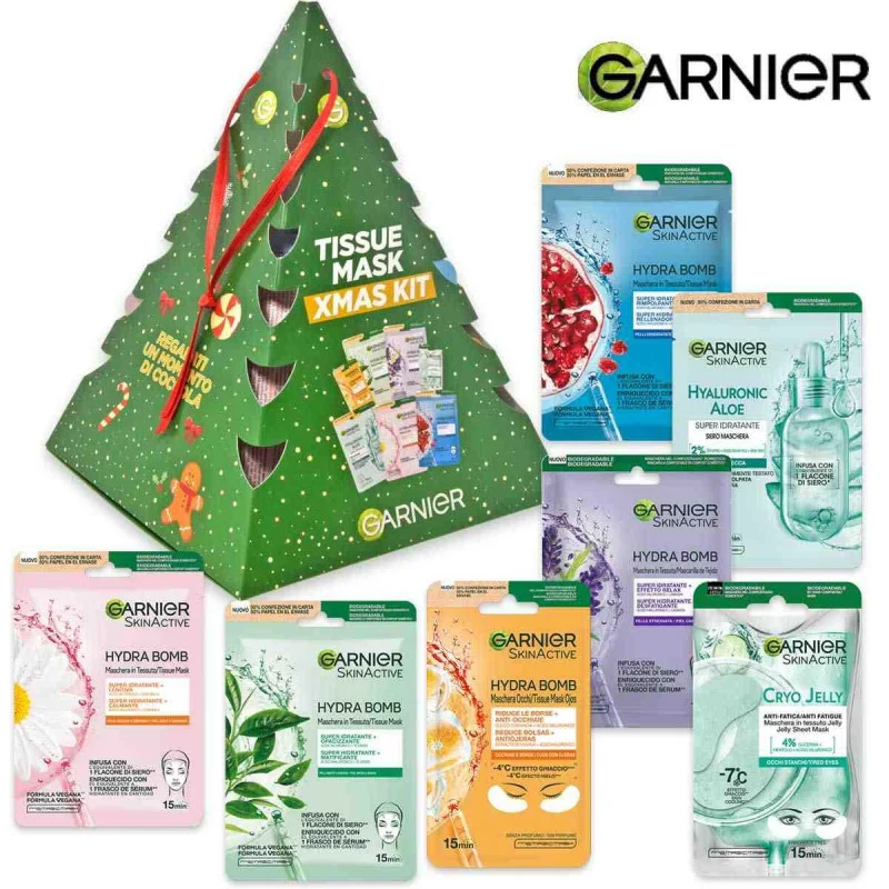 Garnier Set Skinactive Tissue Mask con 5 Maschere Viso e 2 Maschere Occhi BOX REGALO