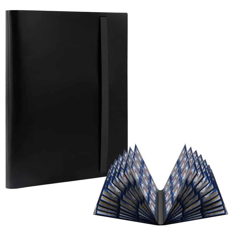 RISVOWO Raccoglitore di Carte, 360 Tasche Album Carte per Carte Collezionabili, Porta Carte, Trasparente Carte Album Cartella in PP a Caricamento Laterale(Nero)