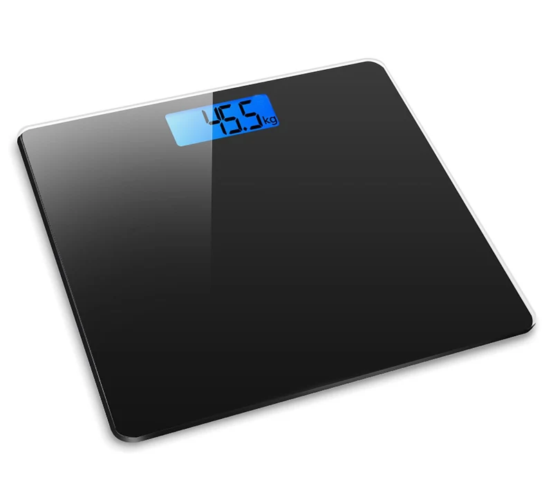 Bilancia Pesapersone elettronica digitale da bagno, piattaforma 28x28cm portata 180KG display retroilluminato controllo del peso (nera)