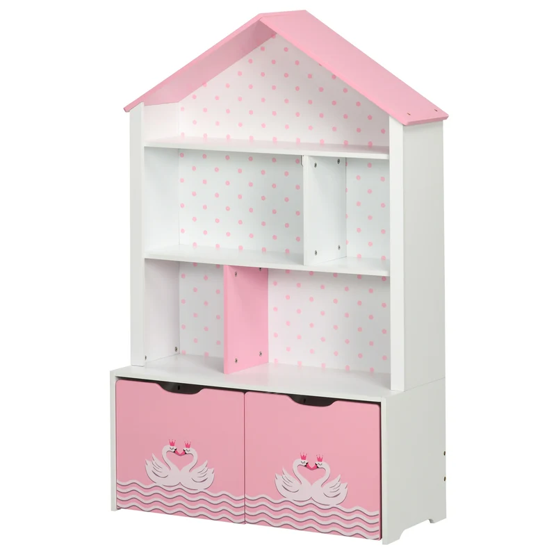 Easycomfort Scaffale Portagiochi per Bambini con Ripiani Aperti e Cassetti con Rotelle, Rosa