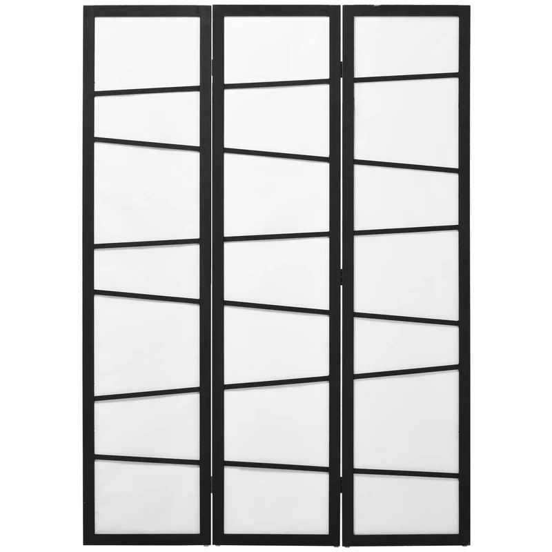 Easycomfort Paravento Separè a 3 Pannelli Pieghevole in Legno, 120x170cm, Nero e Bianco