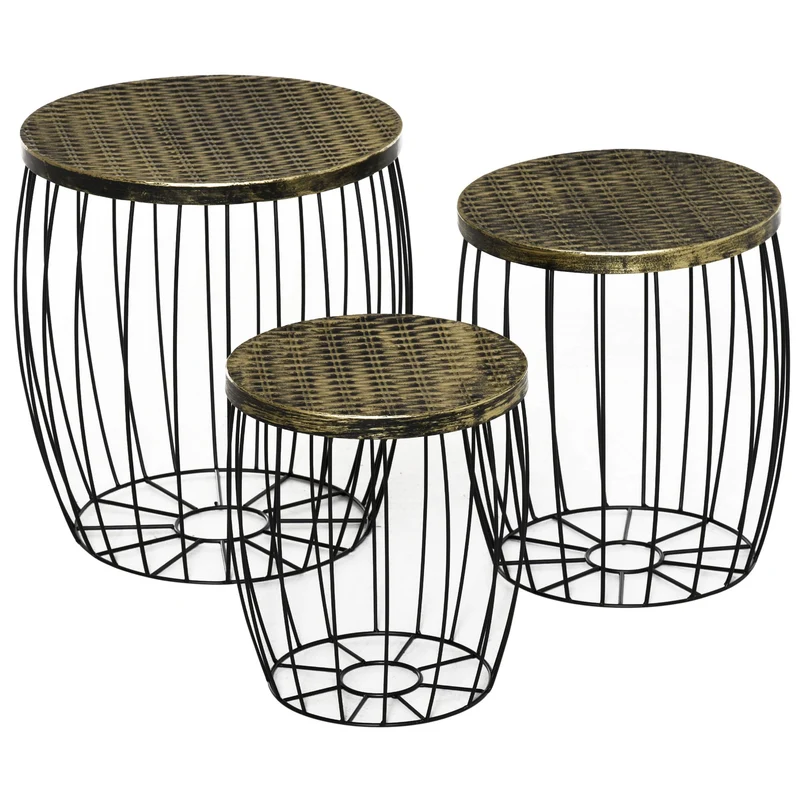 Easycomfort Set da Giardino Esterno, 3 Tavolini da Balcone Impilabili, Arredamento da Giardino Stile Industriale in Metallo Nero