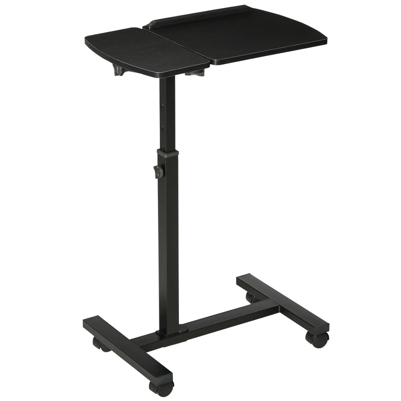 Easycomfort Tavolino Porta PC con Altezza Regolabile e Ruote, Supporto per Computer Portatile Inclinabile 58x34x72-90cm, Metallo e Legno Nero