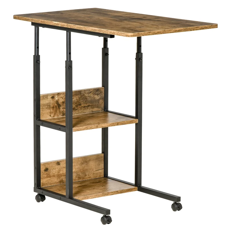 Easycomfort Tavolino da Salotto Stile Industriale, Altezza Regolabile e 4 Ruote con Freno, 80x40x60-75cm