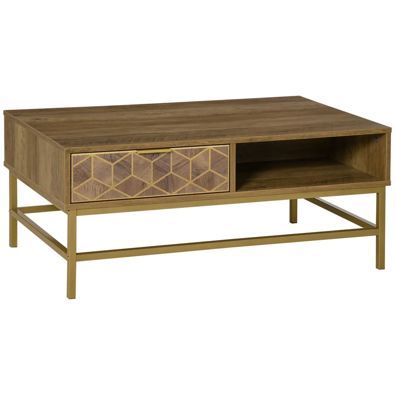 Easycomfort Tavolino da Salotto Rettangolare con Cassetto e 2 Ripiani Aperti, 100x59x42.8cm