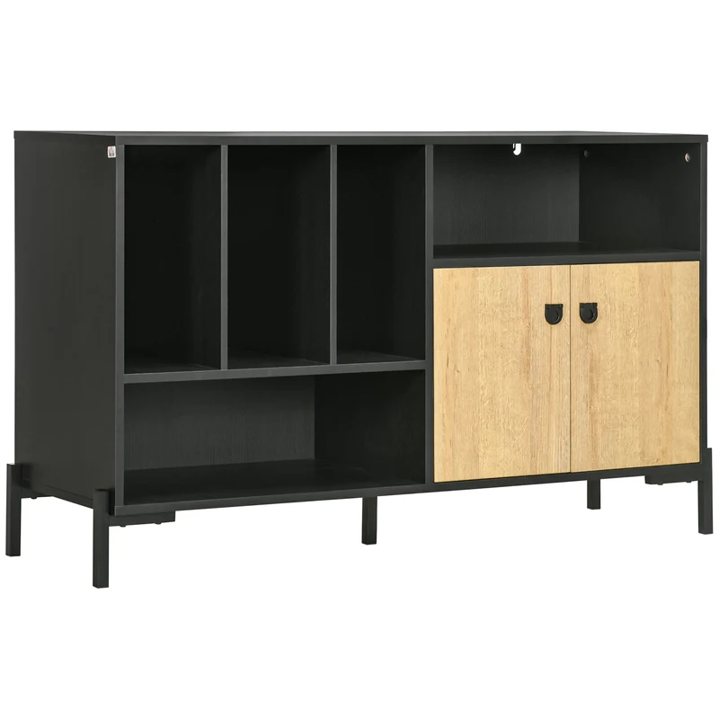 Easycomfort Mobiletto da Salotto a Doppia Anta con 5 Ripiani aperti in Truciolato, 120x40x74cm