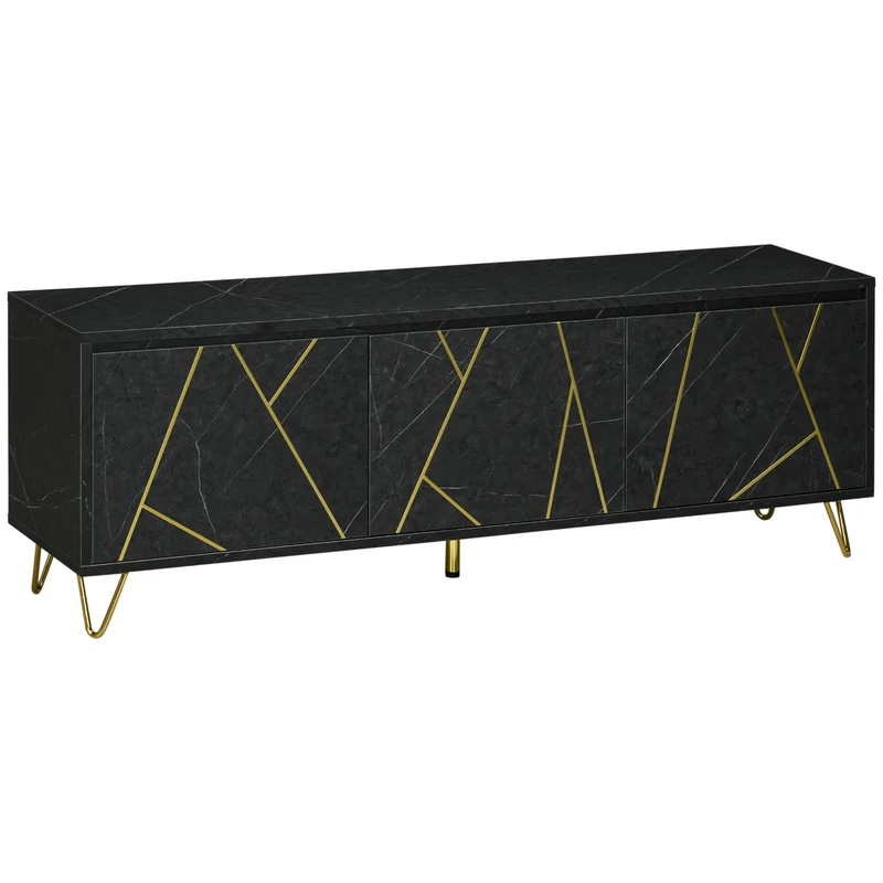 Easycomfort Mobile Porta TV fino a 65" con Armadietti e Ante a Chiusura Ammortizzata, 147x35x52cm, Nero