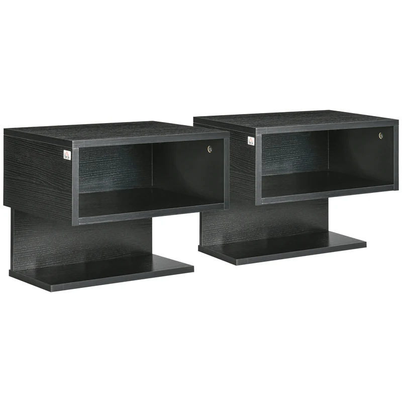 Easycomfort Scaffale a Parete Nero, Set 2 Pezzi in MDF con Ripiano Aperto e Piano d'Appoggio, 40x29.5x33.5 cm