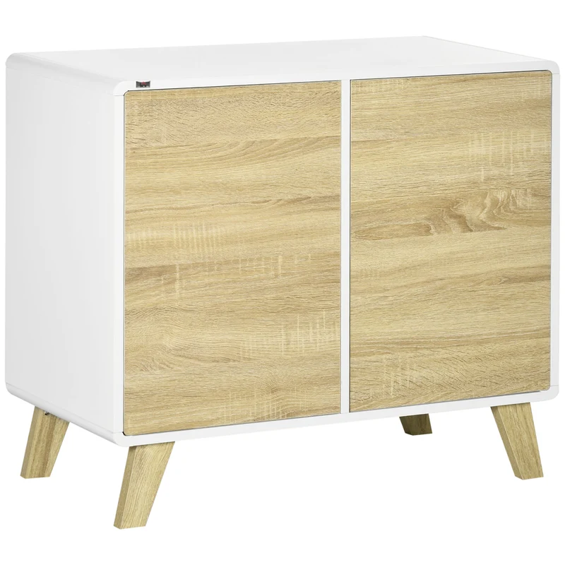 Easycomfort Mobile Multiuso con 2 Ante a Pressione e Mensole Regolabili in Legno, 80x40x70cm, Bianco e Quercia