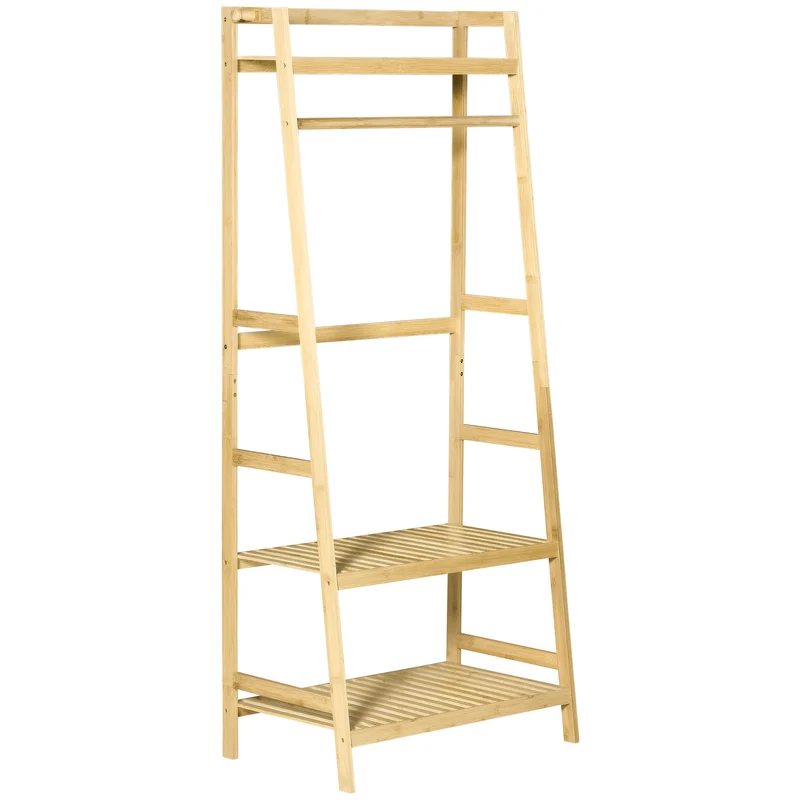 Easycomfort Appendiabiti in Legno di Bambù da Terra con Ripiani, 70x42x164cm, Colore Legno