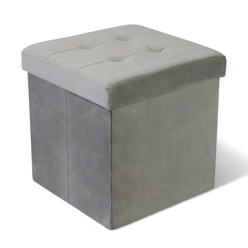 Pouf contenitore quadrato velluto tortora pratico elegante dimensioni compatte 38x38x38 cm perfetto per riporre oggetti