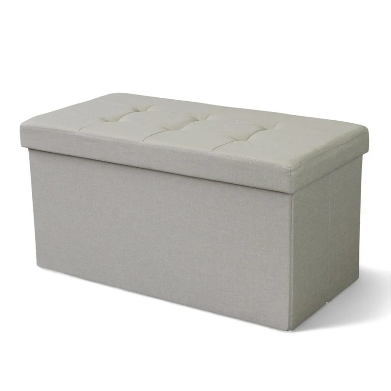 Pouf contenitore rettangolare in tessuto tortora con dimensioni 76x38x38 cm per salotto camera da letto organizzazione