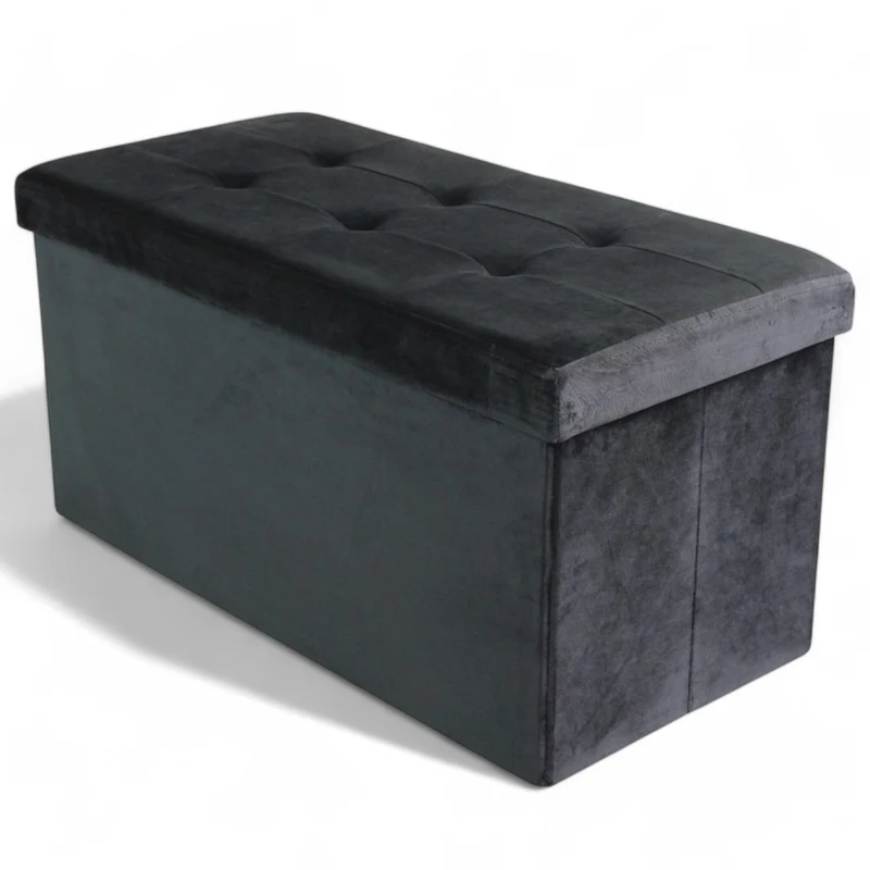 Pouf contenitore rettangolare in velluto nero 76x38xH38