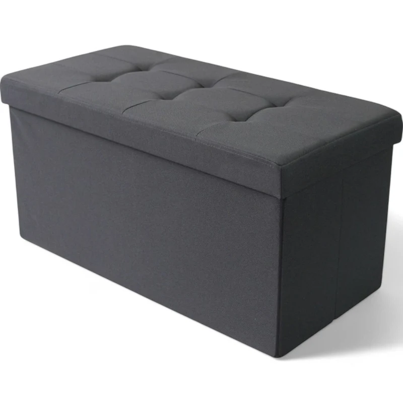 Pouf contenitore rettangolare in stoffa nero 76x38xH38 cm