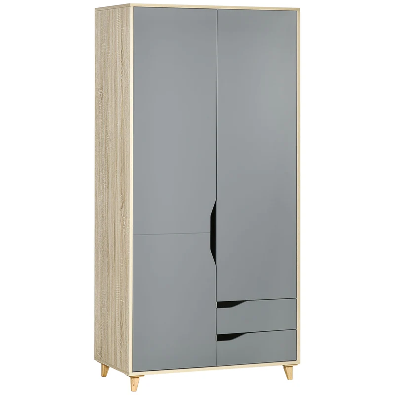 Easycomfort Guardaroba a 2 Ante in Truciolato e MDF con 3 Ripiani e 2 Cassetti, 88.9x50.1x184.5 cm