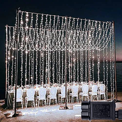Tenda Luminosa Esterno Interno 600 LED 6m x 3m Tenda Luminosa Natale, 8 Modalità Tenda Luci Natale IP65 Impermeabile Cascata Luci per Addobbi Natalizi, Giardino, Matrimonio - Bianco Freddo