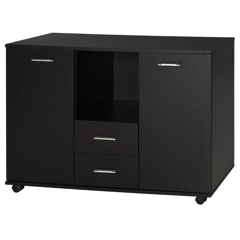 Easycomfort Armadietto Multifunzionale per l'Ufficio con Ruote a 360°, per Stampanti e Fascicoli, in Legno Nero 100x40x71cm
