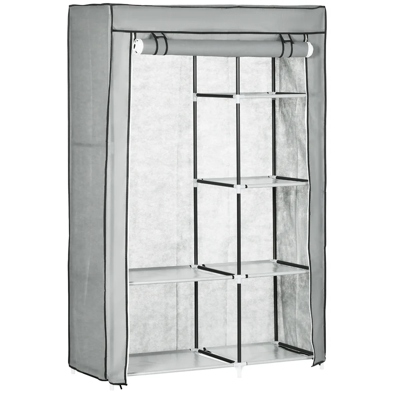 Easycomfort Armadio Guardaroba Portatile Tessuto non Tessuto con 6 Ripiani Aperti e un Appendino, 103x43x162.5 cm, Grigio
