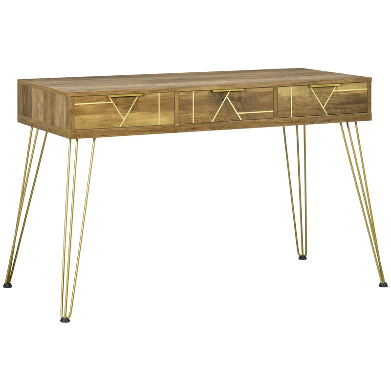Easycomfort Tavolo Scrivania da Ingresso Stile Vintage in Truciolato e Acciaio con 3 Cassetti, 120x55x79 cm